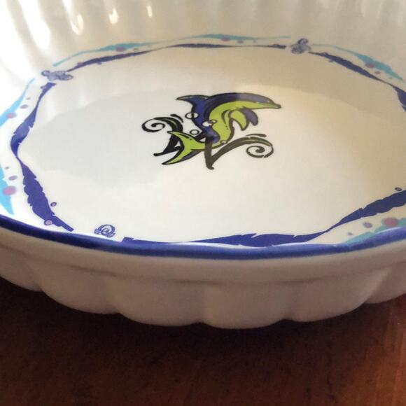 Dolphin Design Quiche Dish SeaWorld Pies Decorative Vintage - Picture 2 of 3